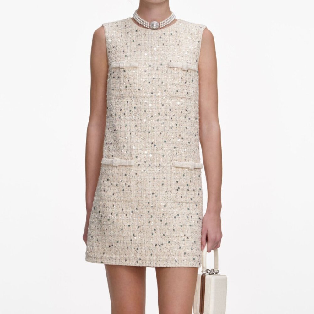 Self-Portrait Beige Trimmed Tweed Mini Dress